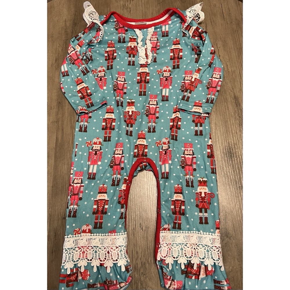 Boutique Toddler Girls Christmas Holiday Romper Nutcrackers Sz 12-18 Mos Ruffles
